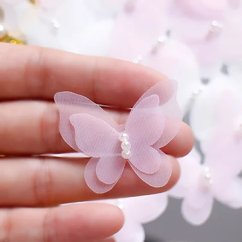 

50Pcs/lot Pink White Butterfly Lace Patches Sew-on Handmade Head Ornament DIY Material Clothes Decoration Applique