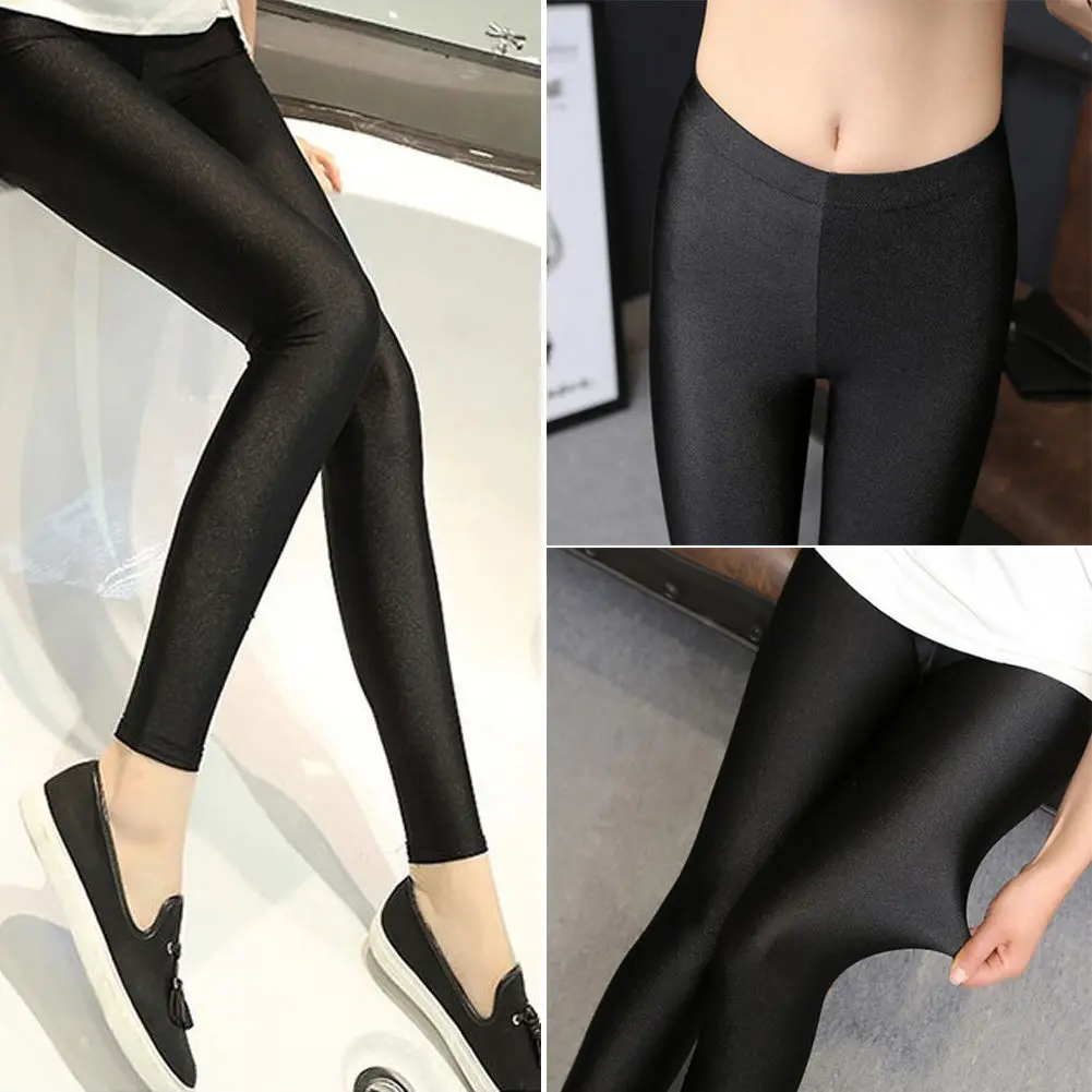 

2018 New Women's Shiny High Waist Stretchy Disco Dance Ladies Leggings Pants M-XXXL Solid High Waist Bodycon Pencil Trousers
