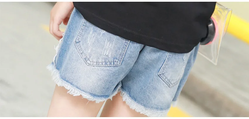 Lememogo/модные короткие джинсы для маленьких девочек Детские шорты с принтом для девочек, облегающие универсальные шорты с дырками детские джинсы с эластичной резинкой на талии