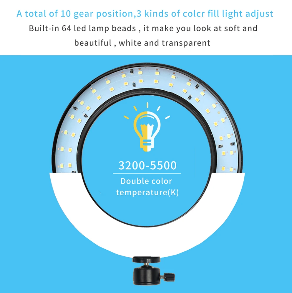 Walkingway 6" Photography Lighting Dimmable LED Selfie Light Ring Light Youtube Live Video Makeup Photo Studio Light USB Plug