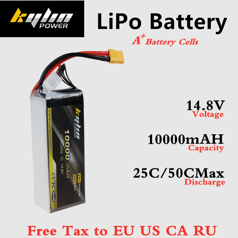 

Large capacity Lipo battery 4S 14.8V 10000mAH 25C/50C high rate For RC Drones Plant Protection UAV Helicopter Lithium Battery