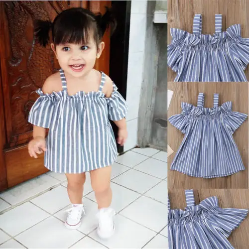 

Cool Toddler Girls Fashion Shirts Striped Print Tees Strap Sleeveless Clothes Hot Sale Bustier Summer Shirts New Promotion