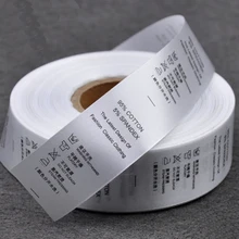 Изготовленный на заказ дизайн Белый Уход за одеждой Этикетка одежда Уход размер бирки моющиеся этикетки в рулоне