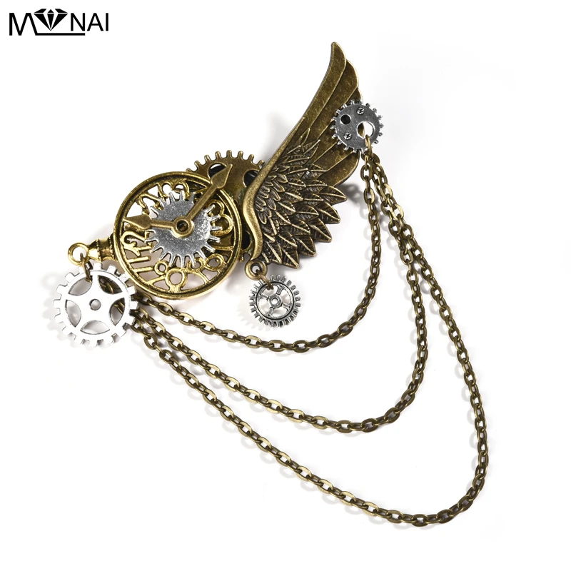 Vintage Victorian Steampunk Bronze Gear Wing Chain Alloy Costume Hair Clip