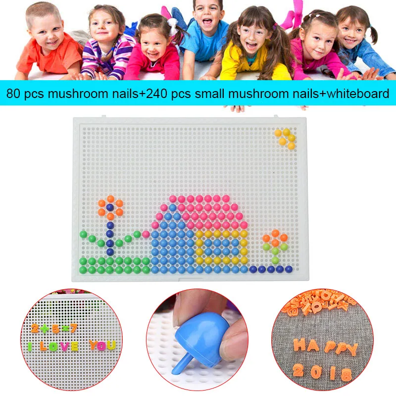 

320 Pcs Mosaic Peg Board Jigsaw Puzzle Mushroom Nails Peg Puzzles Educational Toys for Kids Random Color 998