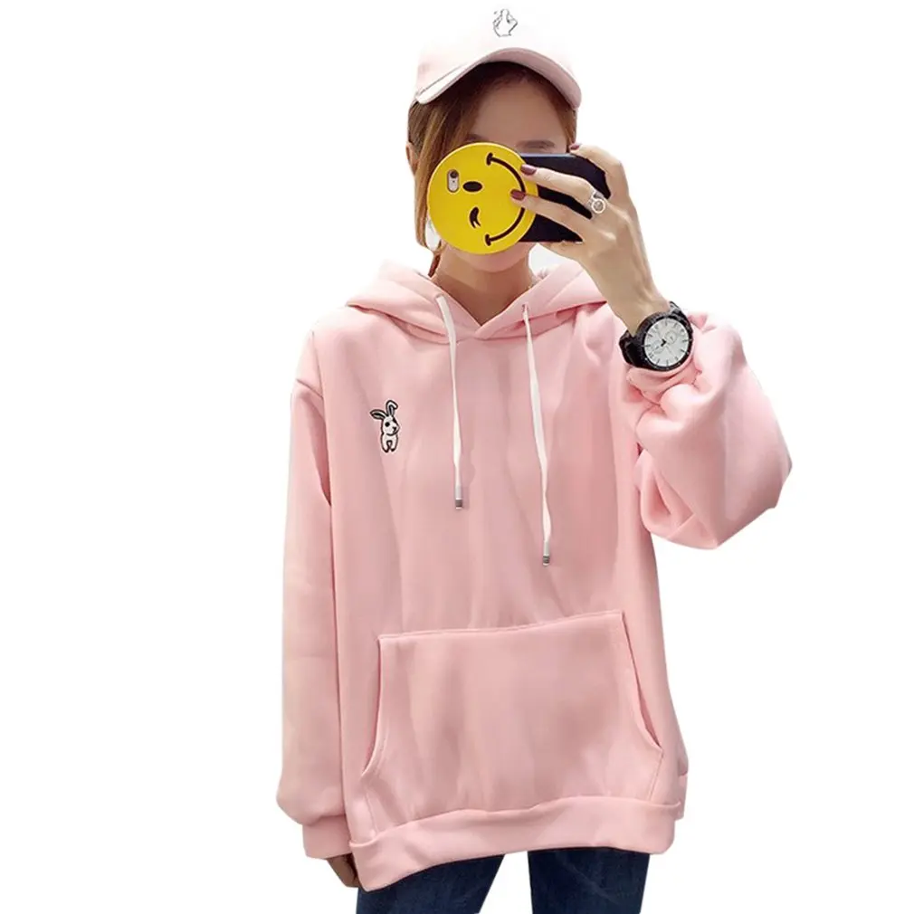 Kawaii Sweet Rabbit Ears Hoodies Women Plus Size Long Sleeve Cotton Tracksuit Slim Pullovers