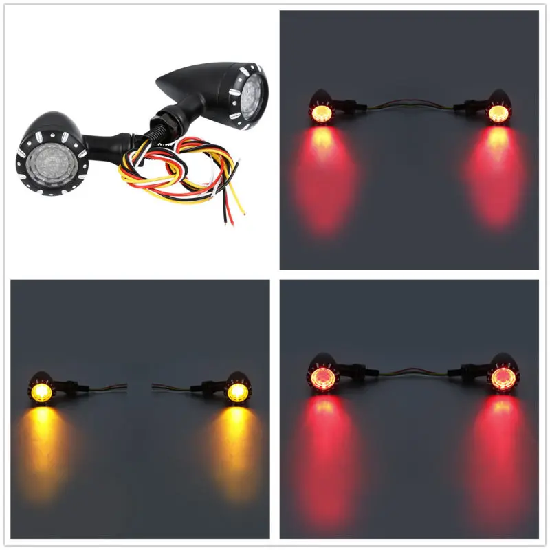 

Motorcycle Black Chrome 10mm LED Integrated Light Turn Signal For Harley Cruisers Choppers Custom Bikes