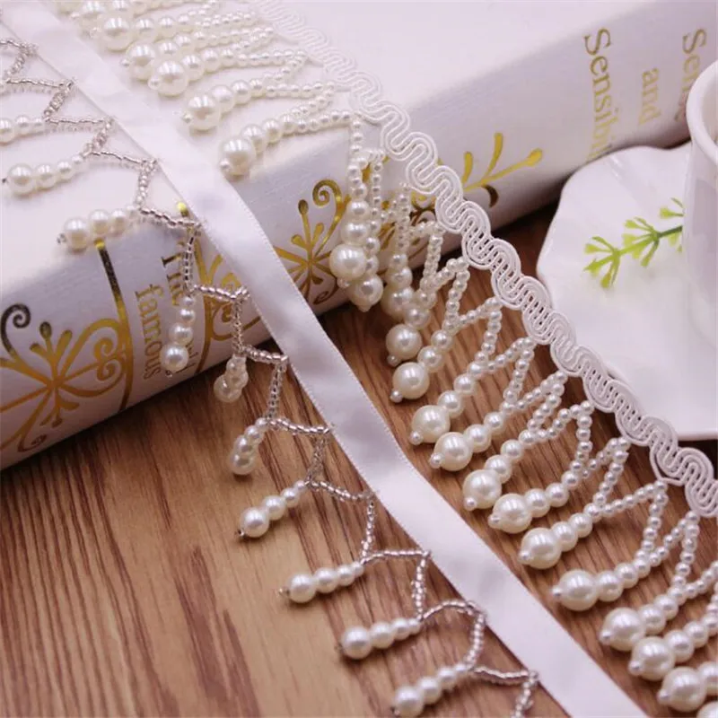 Pearl Beaded Lace Trim – 3 Yards Beige Embroidered Fabric For Sewing & DIY - View #6