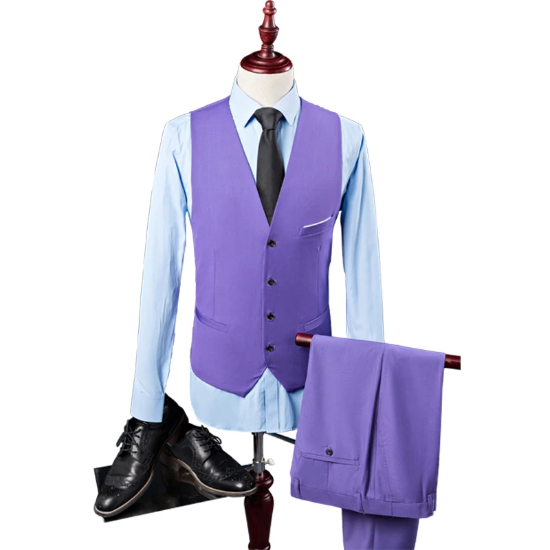 Flash Deal Cheap Jackets Pants Vest Business Casual 3 pieces Suit Sets Purple Slim Fit Formal Dress Male Blazers Party Suits Men's Suit Classic 2020 4