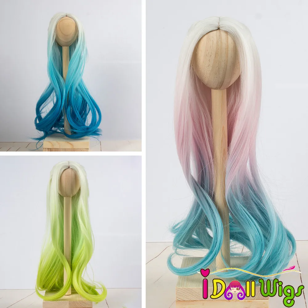 Doll Wigs Heat Resistant Synthetic Long Curly Green Pink Blue