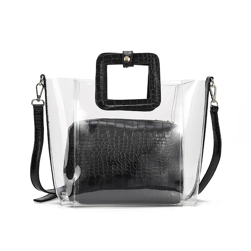 

Transparent female bag 2019 autumn and winter new jelly package crocodile pattern mother shoulder bag diagonal cross package