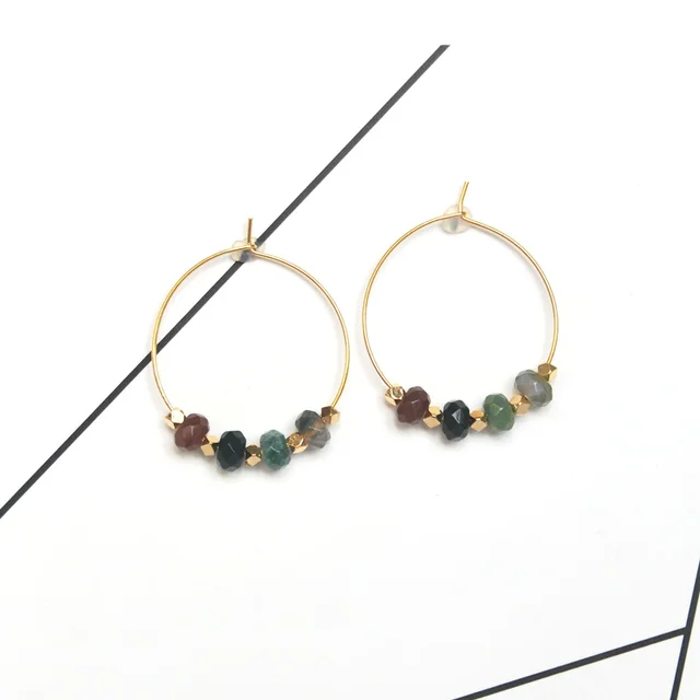 Gold Fashion Jewelry 2018 Boho Hoop Earrings Handmade Gold Fashion Jewelry 2018 Boho Hoop Earrings Handmade Colorful Indian Stone For Women Gift