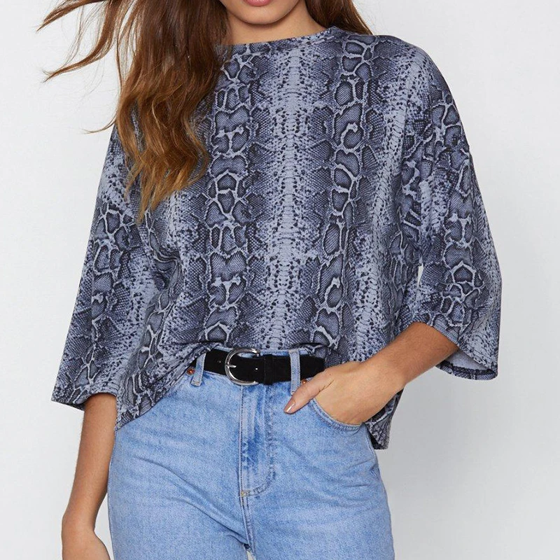 

Summer Tshirt for Women 2019 New Arrive Snake Print T shirt O-neck Batwing Short Sleeve Tops Tees Loose Tunic Streetwear T-shirt