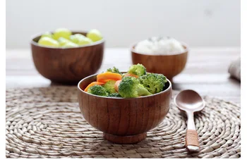 Natural Jujube Wooden bowl Round Salad Bowl Kitchen Bamboo Handmade Children Fruit Rice Cup Soup Salad