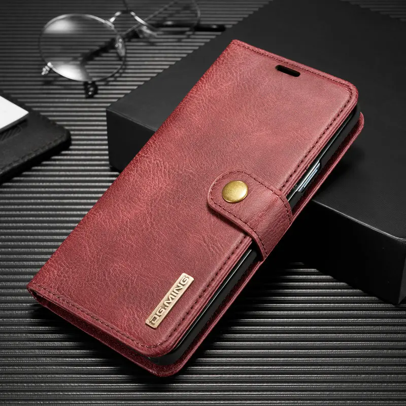 DG. MING винтажный Чехол-кошелек для samsung Galaxy S9 Plus 2в1 Магнитный съемный кожаный чехол для S9 Чехол-книжка с откидной подставкой - Цвет: Red
