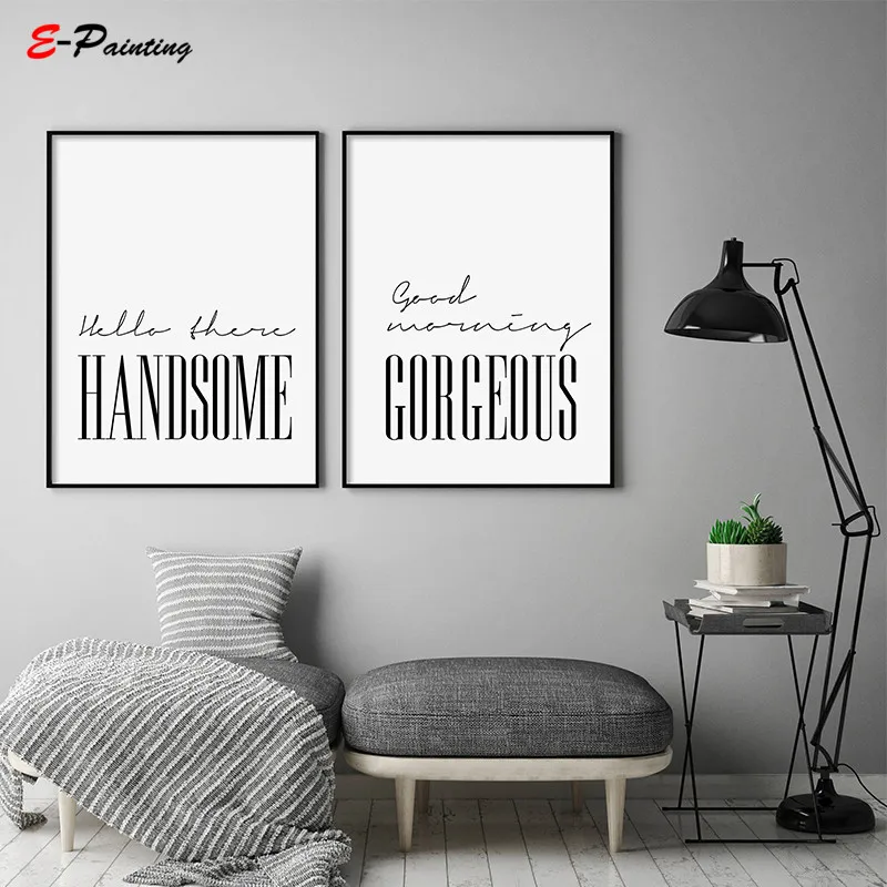

Hand Writting Hello Handsome Good Moring Gorgeous Love Quote Poster Canvas Print Wall Art Bedroom Decor Home Decorative Picture
