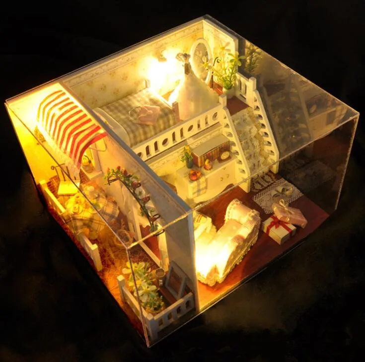 DIY Модель Кукольный дом Миниатюрный Кукольный домик с мебелью светодиодный 3D деревянный дом, игрушки для детей подарок ручной работы