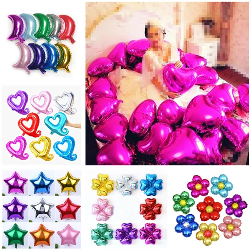 

18 Inch Flower Star Aluminum Heart Balloon Wedding Decoration Balloon Adornment Aluminum Foil Balloon Birthday Party Decorations