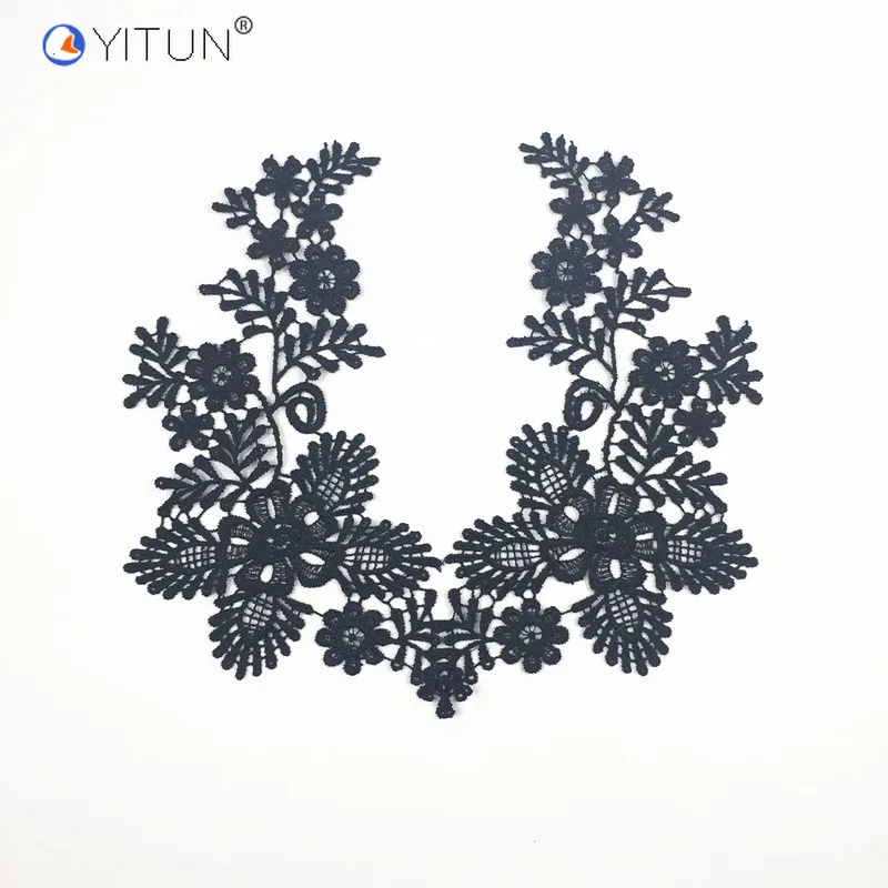 

YITUN Handmade DIY Clothing Lace Flowers Water Soluble Embroidery Lace Black Collar Sew on Clothing Accesseries for Dress