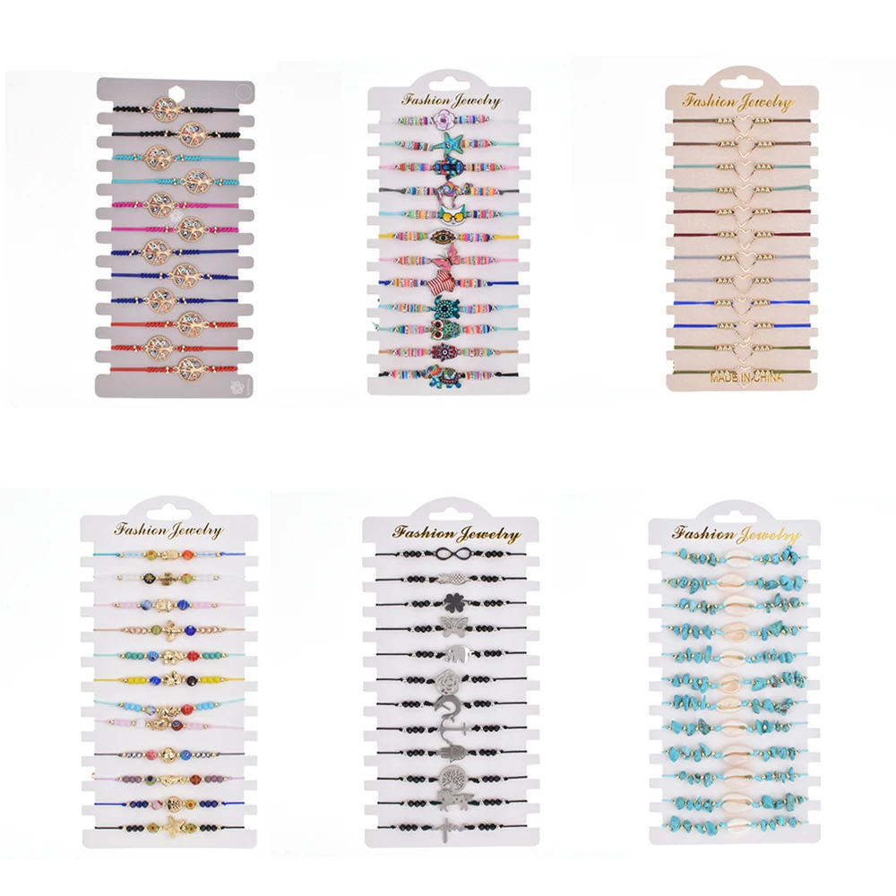 

Fashion 12 pcs/set Gold Color Tree of Life Charm Bracelets Bangles Adjustable Crystal Beads Strand Bracelet For Women Jewelry