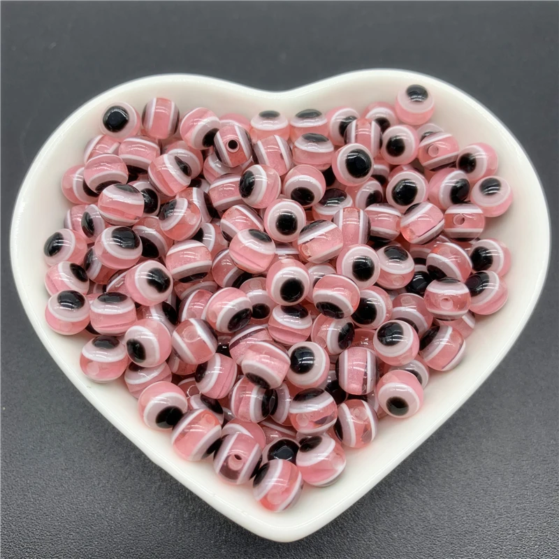 

6mm 8mm 10mm Resin Spacer Beads Pink Round Evil Eye Beads Stripe Spacer Beads For Jewelry Making DIY Bracelet Necklace