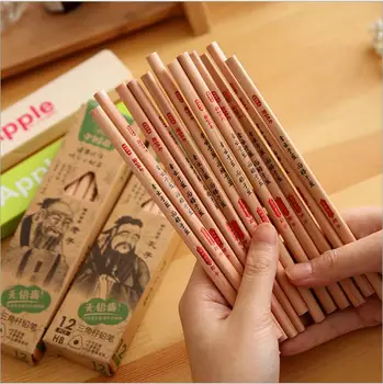 

12 pcs Student children's school supplies HB pencil cartoon pencil triangle pole, practicing calligraphy Painting wood pencil