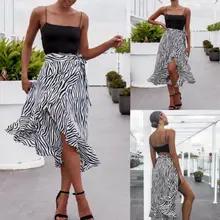 Модная женская повязка в стиле ретро длинная юбка в полоску с зеброй Пляжная накидка богемные Свободные повседневные глубокие боковые разрезы женские юбки