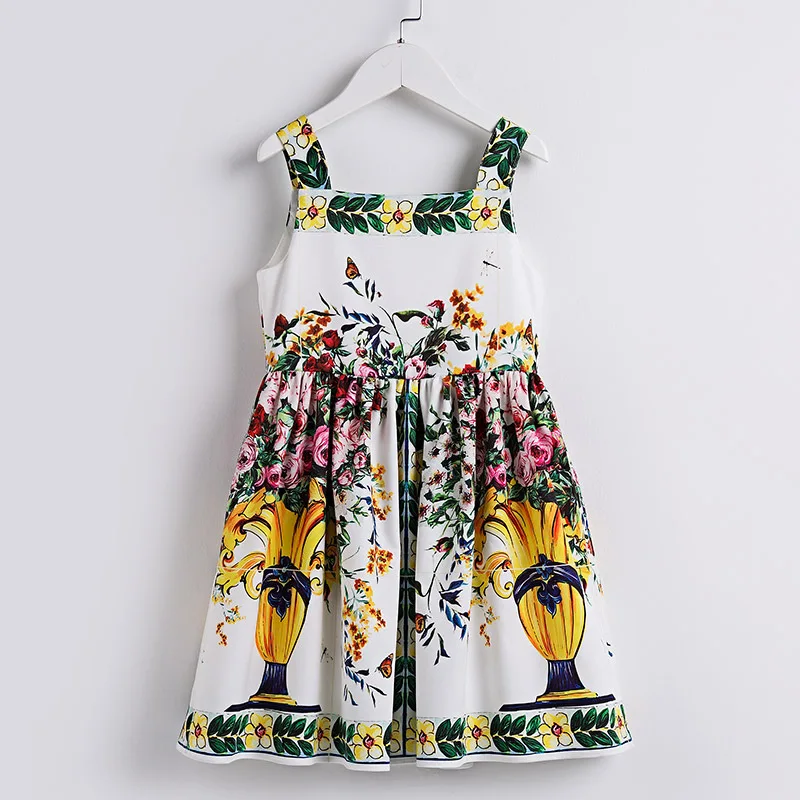 Summer brand new children Sicily clothes girl sleeveless flower vase Print fashion Dress kid 100-160cm girls beach sling Dresses Summer brand new children Sicily clothes girl sleeveless flower vase Print fashion Dress kid 100-160cm girls beach sling Dresses