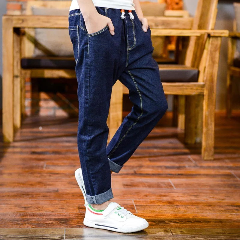 Новые свободные джинсовые брюки для мальчиков детские длинные джинсовые брюки на весну и осень для детей от 6 до 12 лет - Цвет: Синий