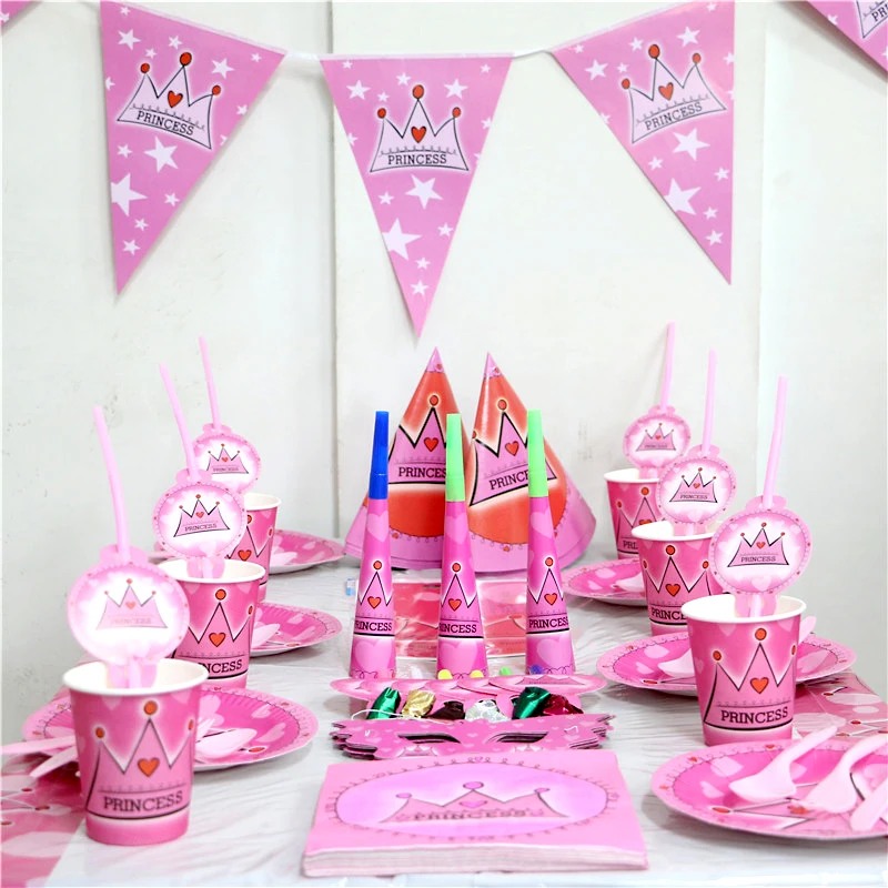 День рождения украшения флаги Baby Shower Tablecover Дети Синий Корона Соломинки поставок