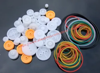 

1 Set Different Type Mini Micro Pulley Rubber Transmission Belting Rack Reduction Plastic Pulley For Technology Model Making