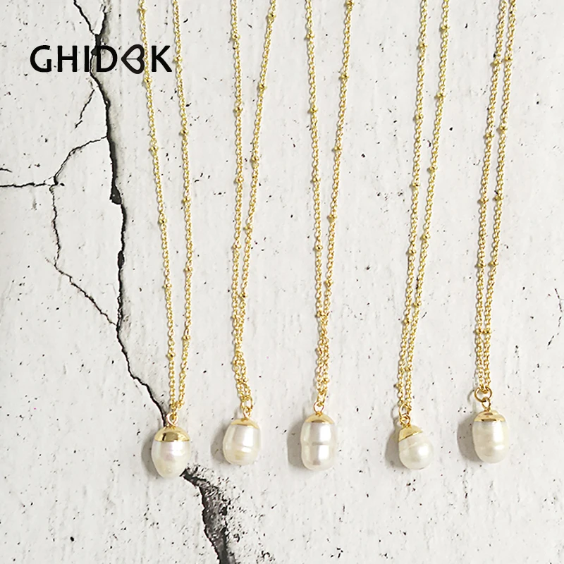 

GHIDBK Baroque Freshwater Pearls Necklaces for Women Genuine Natural Pearl Chokers Gold Dainty Necklace Collares de Moda 2019