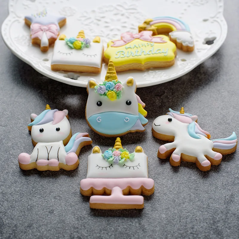 

1 Set Unicorn Cookie Stamps Stainless Steel Cookie Biscuit Decoration Mold Animal Shape Cookie Cutters