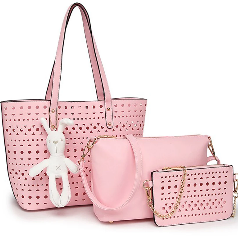 

3pcs/Set hollow Women tote Bag summer woman white pink tote Bags rabbit Casual top handle shoulder crossboday Bags for ladies