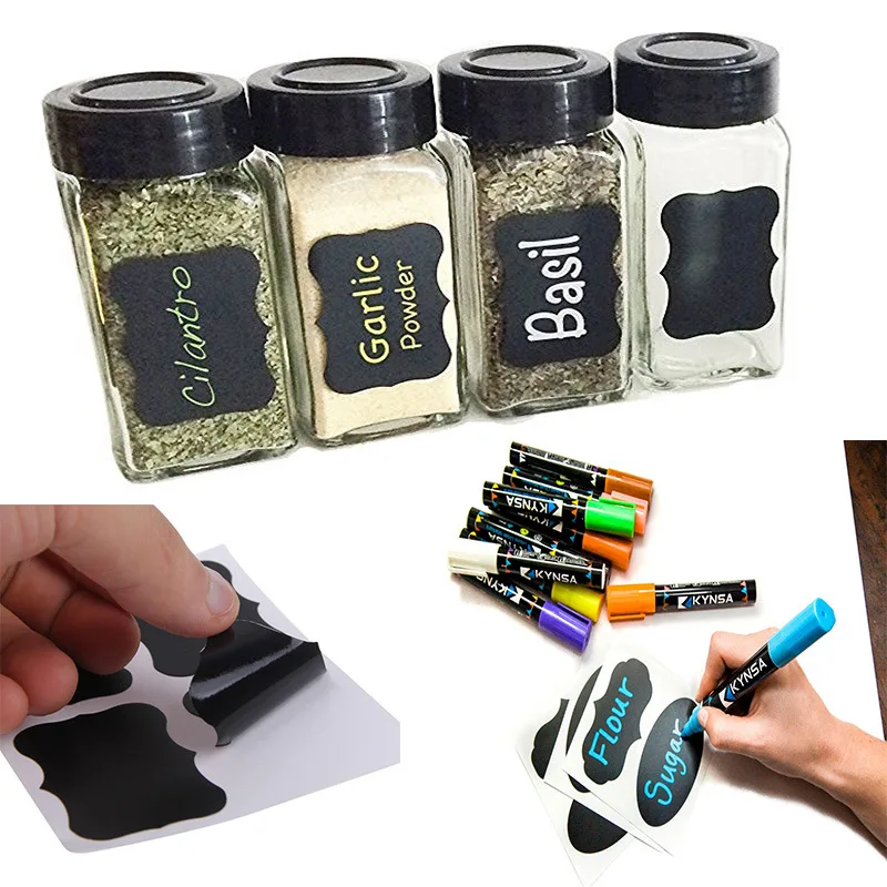 

32 unids / set Blackboard Sticker Art of Kitchen Jars Organizer Tags Blackboard Sticker 5 cm x 3.5 cm Art Wall decoration