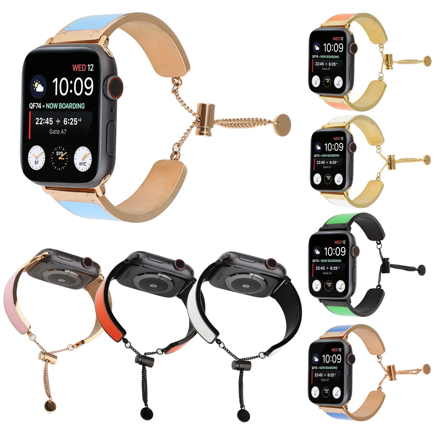 Красочные Для женщин металлический ремешок для iWatch Группа 40/44 мм 38/42mm для Apple Watch Series 4 3 2 1 Нержавеющая сталь ссылка браслет