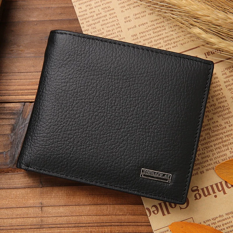

Men Split Leather Lichee Pattern Wallet Soft Letter Trifold Wallets Fashion Organizer Short Small Purses Credit Card Holder