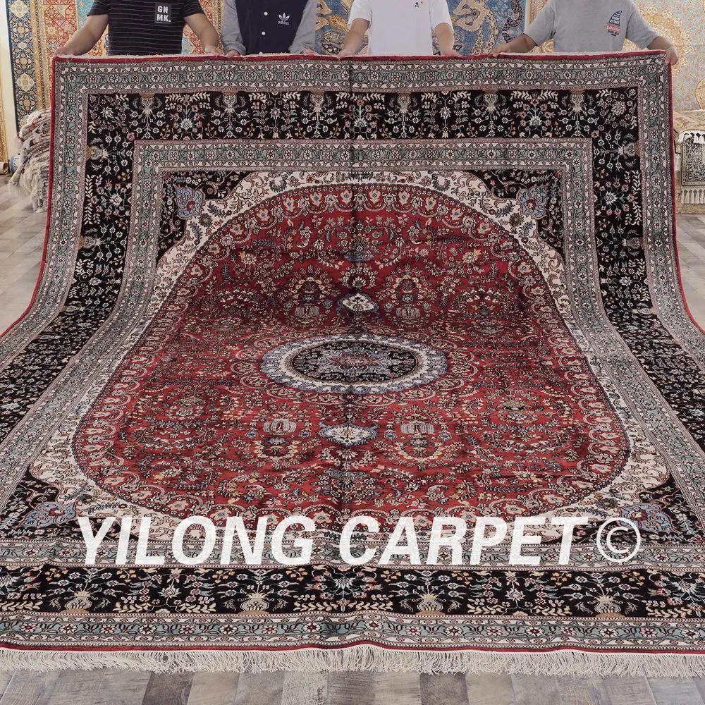 Yilong 10'x14 Vantage турецкий ковер шелк Большой Антикварный красный медальон персидский шелковый ковер (ZW001M10x14)