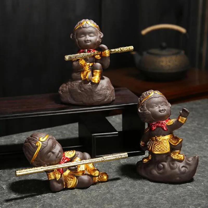 

Qitian Dasheng Ceramic Decoration for Home Car Miniatures Figurines Monkey King Ornaments Purple Clay Tea Pet Friend Gift Supply