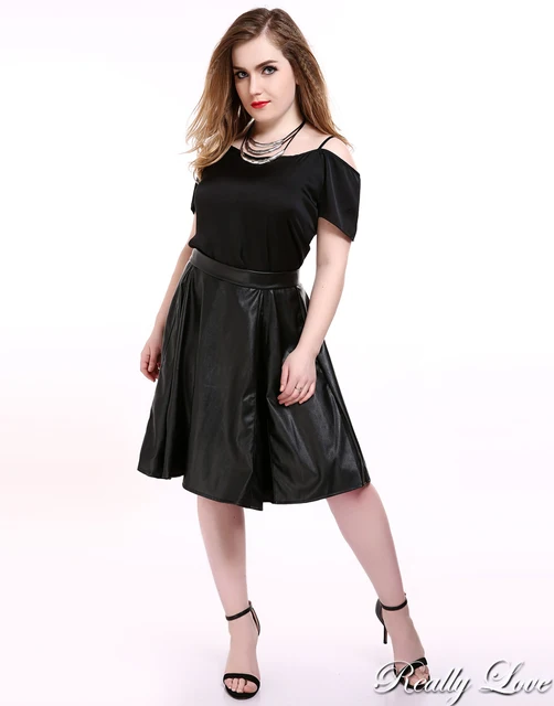 cute ann womens plus size a line faux leather skirt zip design back plus size leather skirt