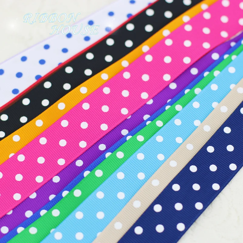 Grosgrain Ribbon 10 yards/lot Cartoon Polka Dots Printed Grosgrain Ribbon 25/38mm