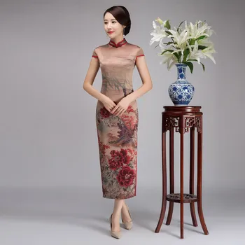 

Hot Sale Female Elegant Print Qipao Slim Plus Size Floral Vantage Mandarin Collar Chinese Dress Vestidos Casual Cheongsam M-4XL