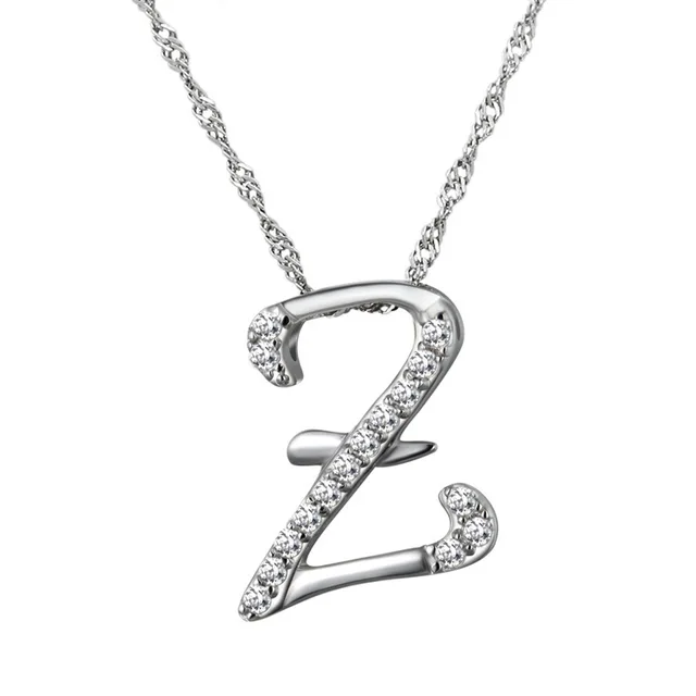 10pcs/lot Wholesale Silver Plated Letter Z Pendant Necklace Fashion Crystal Letter Necklace for