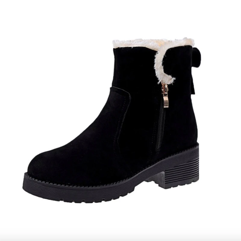 

Women Boots Winter 2018 Fashion Flock Women Snow Boots Breathable Warm Plush Women Ankle Boots Square Heel Med Winter Boots