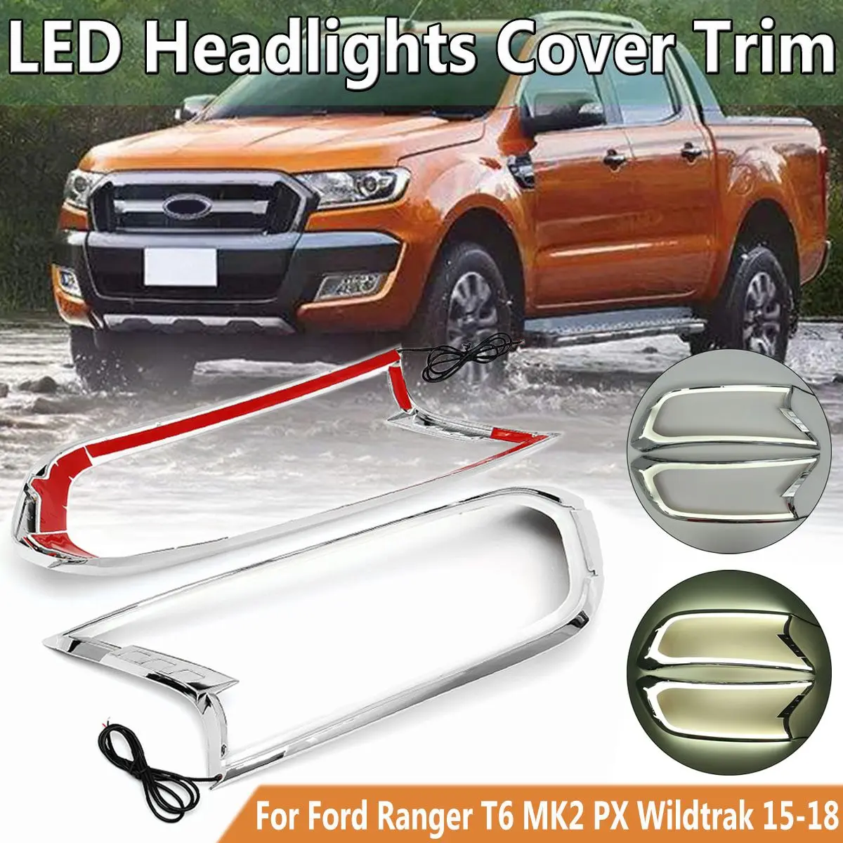 

LED Front Headlight Lamp Cover Trim For Ford Ranger T6 MK2 PX Wildtrak 2015-2018 ABS Lamp Hoods Head Light Shell Auto Parts