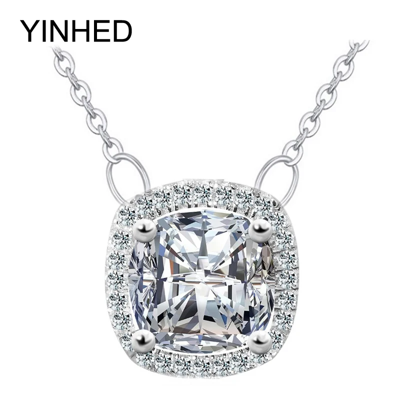 

Real 925 Sterling Silver Necklaces & Pendants Luxury Square 4 Carat CZ Diamant Statement Necklace Women Vintage Jewelry ZN062