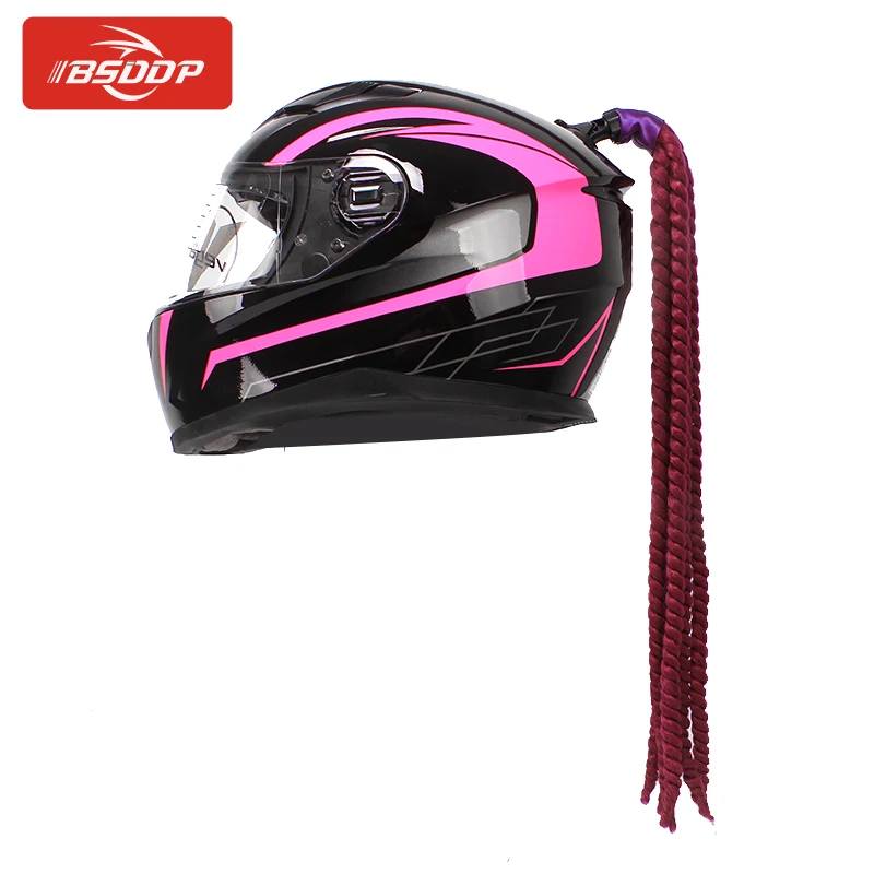 

2019 New 70cm Motorcycle Helmet Braids Woman Braids Wig For Motorbike Helmets Twist Dual Pigtail Ponytail With Sucker Bow