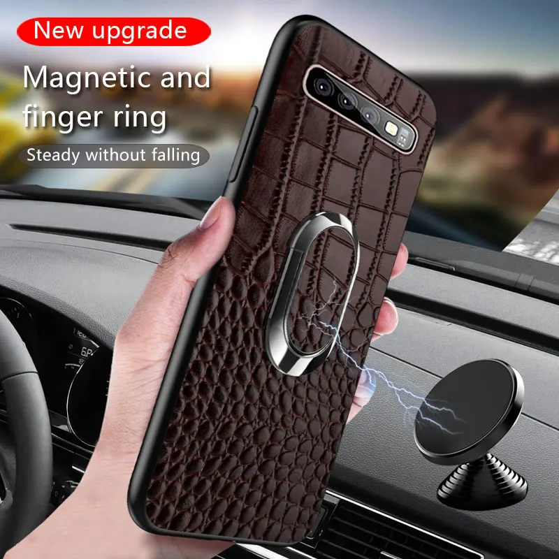 Full Grain Leather case For Samsung Galaxy S10 Plus S20 Ultra s9 S8 S7 a71 a51 a50 a70 a8 a7 2018 Note 10 Bracket Magnetic Cover | Мобильные