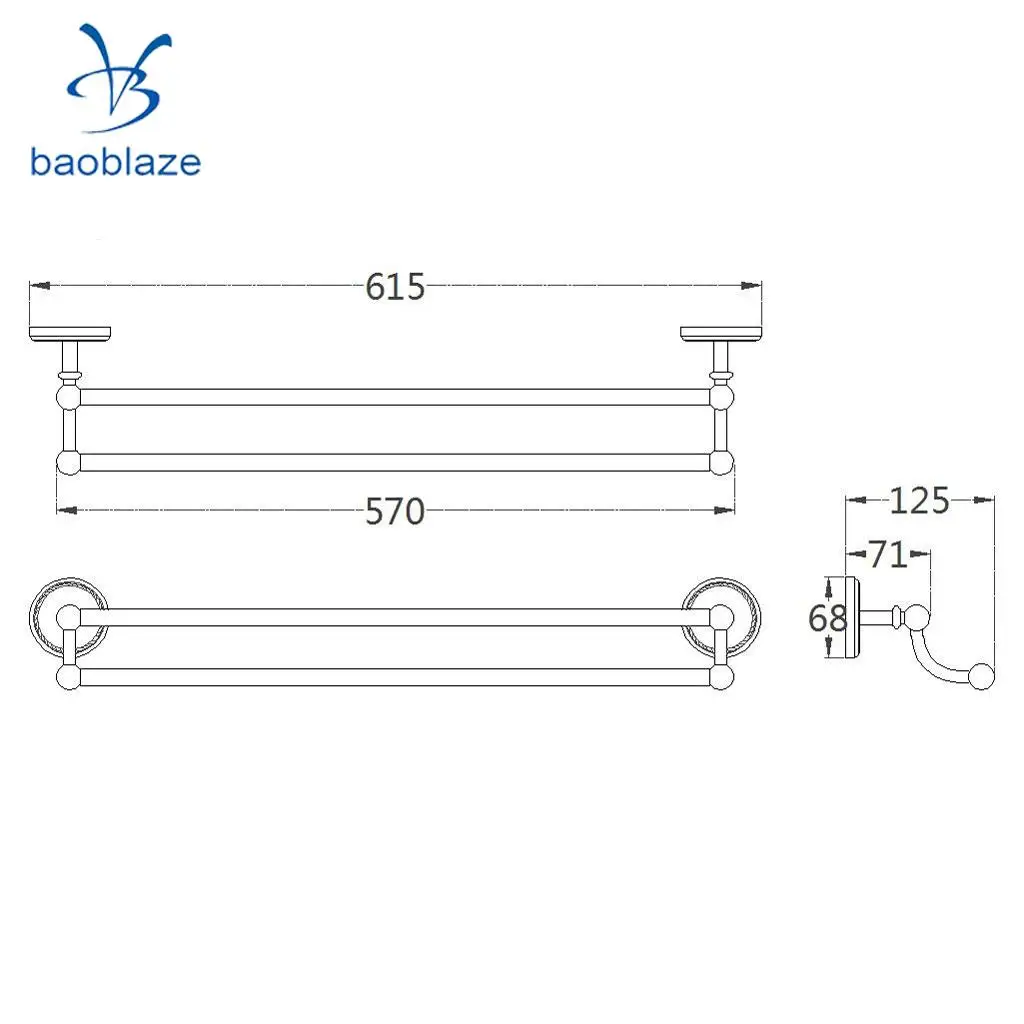 Baolaze большая вешалка для полотенец, вешалка для ванны, крючок настенный для ванной комнаты, черная латунь-1 линия, 2 линии, круглые кольца