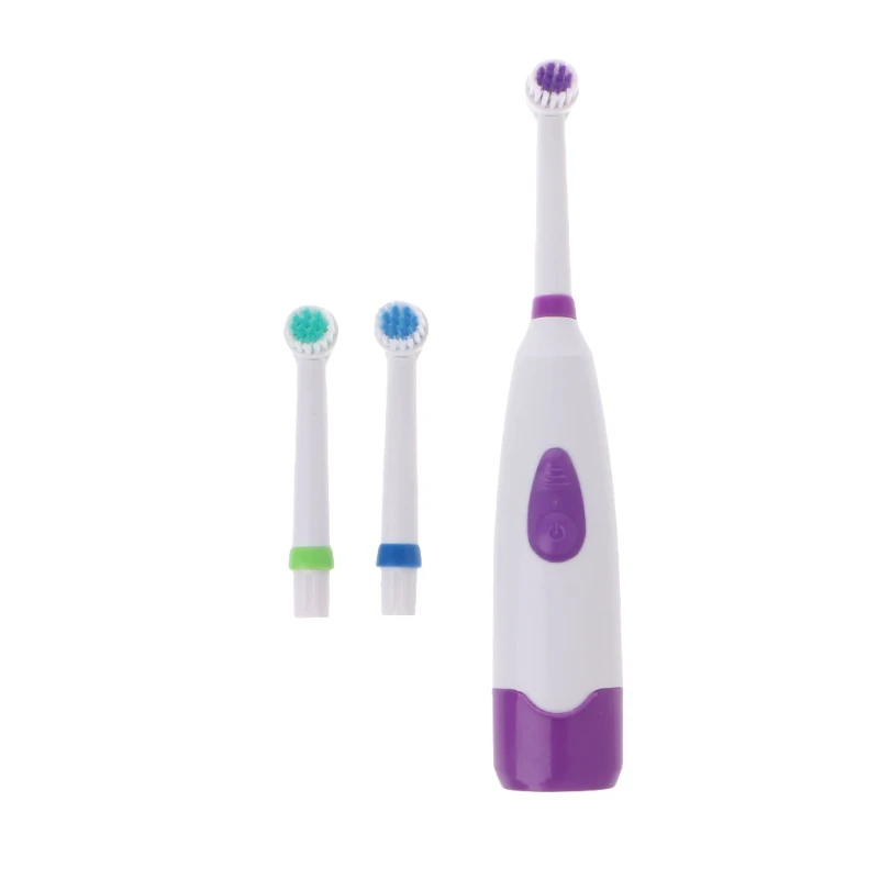 Fry's Store Водонепроницаемая вращающаяся электрическая зубная щетка с 3 насадками для дропшиппинга - Цвет: Фиолетовый